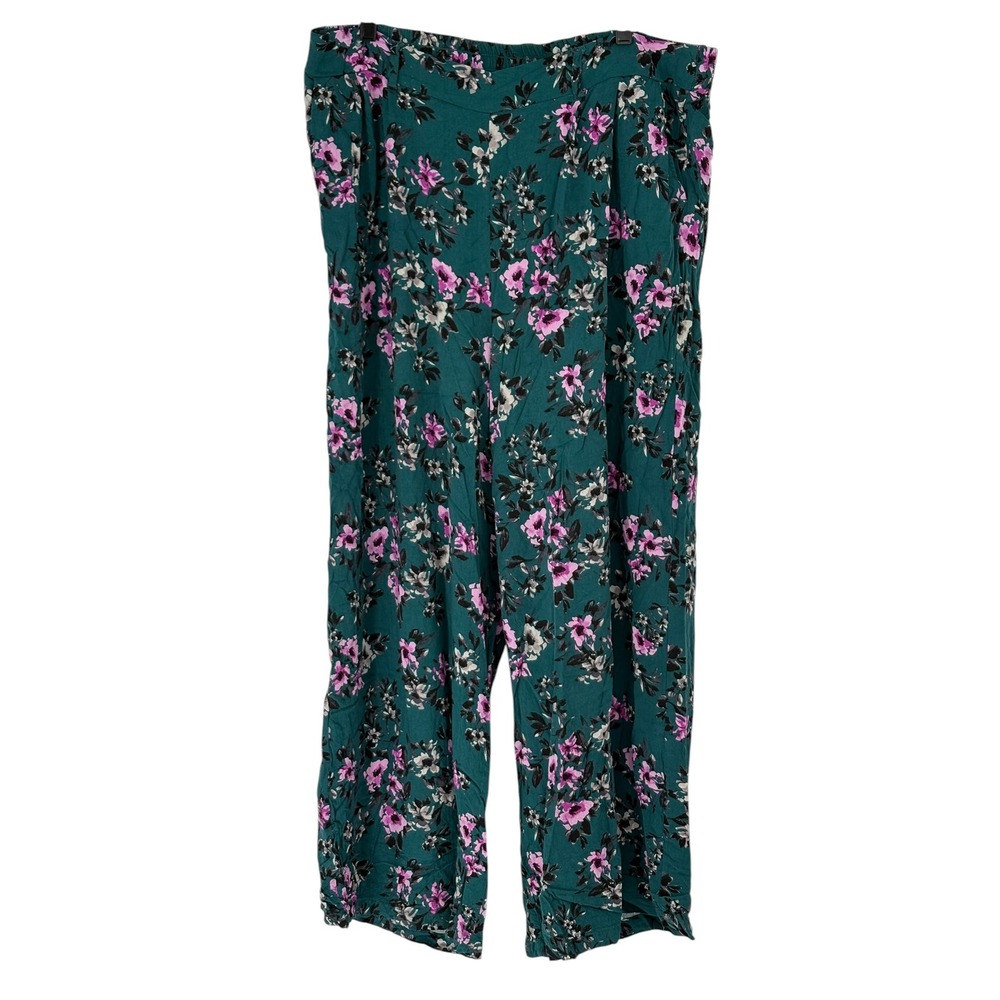 Torrid Floral Wide Leg Pants Teal Green 100% Rayon Size 2